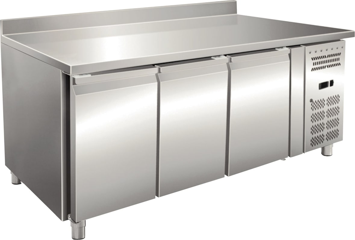 KLIMAITALIA Pasticceria 3-türiger Edelst.-Kühltisch Spritzwand. Thermo digital. T° -2°C/+8°C. Dim. (LxWxH) 202x80x96 cm. Mod. PSX3200TN