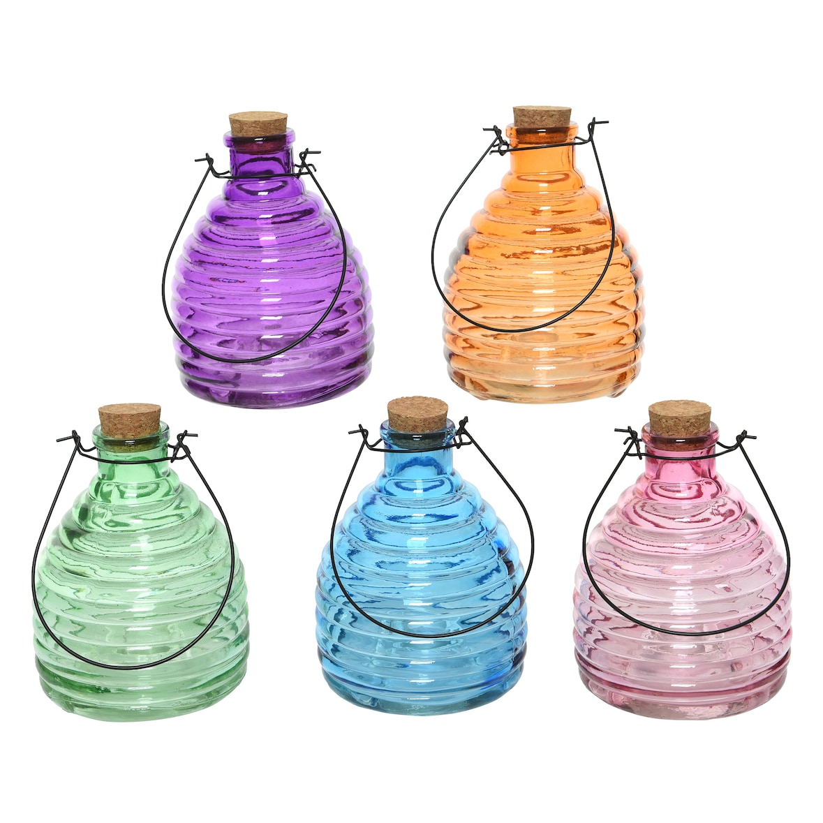 Umweltfreundliche Wespenfalle Glas 7x13cm transparent bunt 1 Stück sort. - Wespenfänger zum Aufhängen Bügel Wespen Fanggerät Fänger Wespen, Hornissen