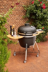 thumbnail of Tarrington House Barbacoa de carbón Kamado Naggado XL, cerámica / acero inoxidable, Ø 66 x 121 cm, mesas laterales plegables, termómetro, móvil, negro