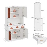 thumbnail of Buffetschrank 105x43x182 cm Weiß mit Stofffronten, Massivholzgriffen, LED-Beleuchtung, Steckdose & USB-Anschlüssen, großem Stauraum