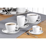thumbnail of 6 x Kaffee-/Cappuccino-Tasse, Inhalt: 0,20 ltr., mit Untertasse, Form CREMA, UNI WEISS, Henkelform eckig, Höhe: 7,0 cm