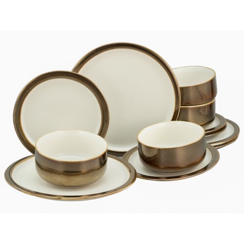 CreaTable Modern Industrial Weiss-gold Tellerset 12-tlg Steinzeug