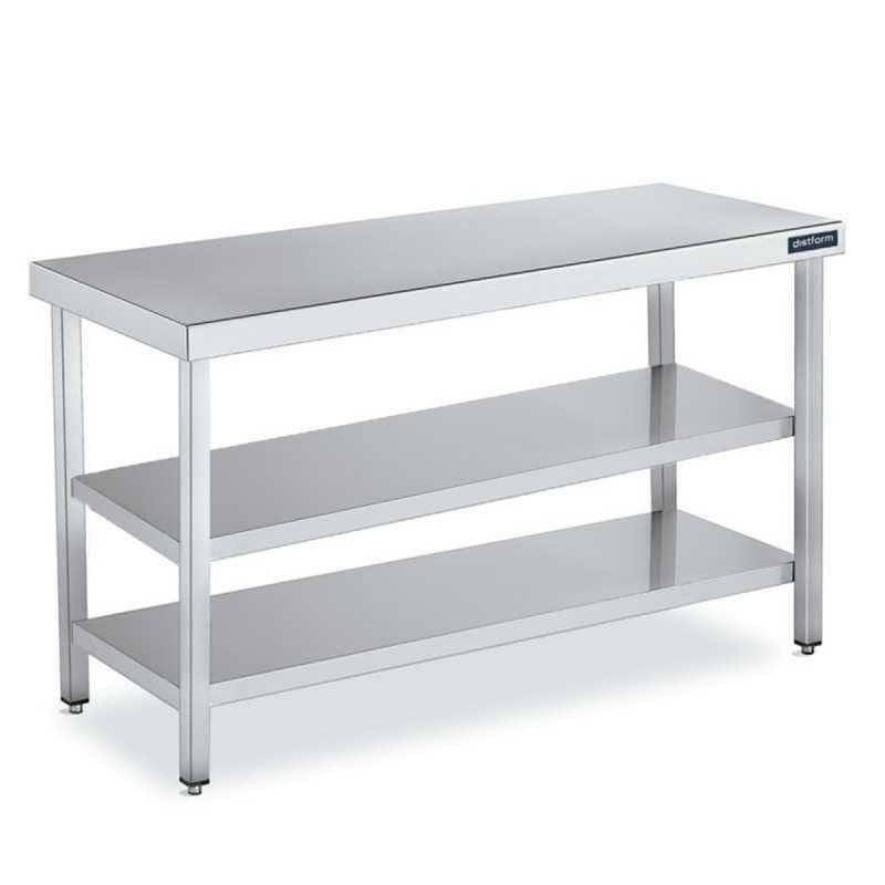 Mesa em aço inoxidável Prateleira dupla 60x60