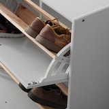 thumbnail of Sapateira 2 alçapões, pinho maciço, Moblit, série Denia, medidas: (77x63x27) cm (alt.-larguraxprofundidade), cor branca lavada.