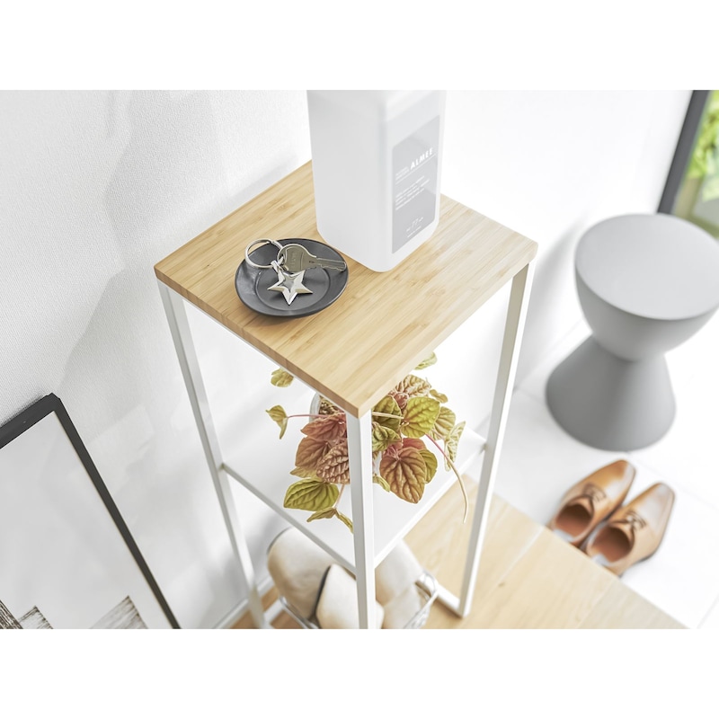 Yamazaki Standregal Beistelltisch 80cm hoch 2 Ebenen Metall weiß