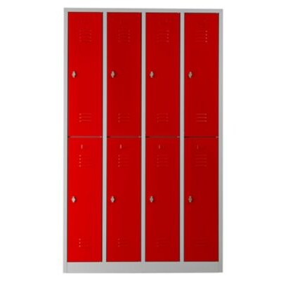 PROREGAL Garderobenspind Camel | 8-Fächer| HxBxT 195x117x50 cm | Vorhängeschloss | Grau-Rot