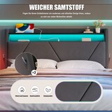 thumbnail of Merax Doppelbett 140 x 200CM Polsterbett – Kopfteil mit LED und Ablageflächen, extra Stauraum unten, mit Lattenrost, USB-Anschlüsse, grau