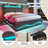 thumbnail of Merax Doppelbett 140 x 200CM Polsterbett – Kopfteil mit LED und Ablageflächen, extra Stauraum unten, mit Lattenrost, USB-Anschlüsse, grau