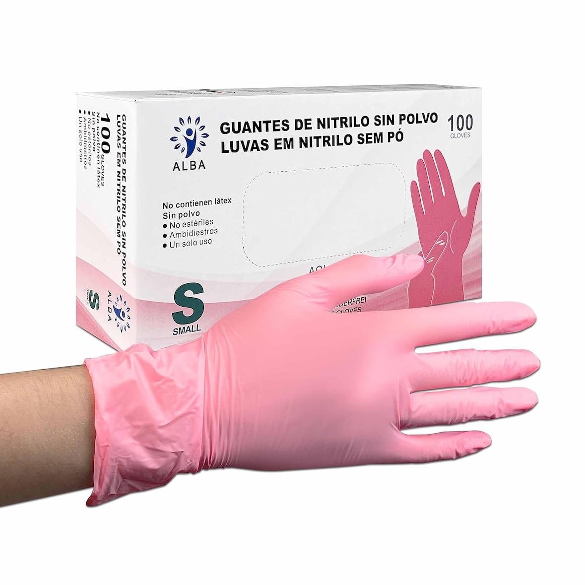 Guantes Nitrilo Rosa Talla S 100 unidades | Guantes de Nitrilo Sin Polvo, Sin Látex, Desechables