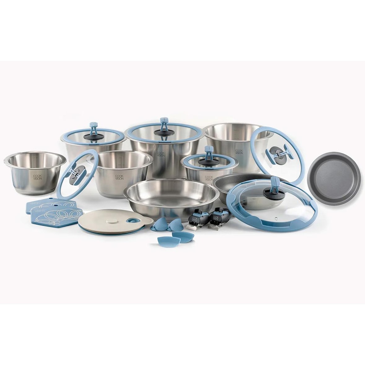 cookvision - Jeu de 24 pièces avec couvercle bleu, pack complet  6062402