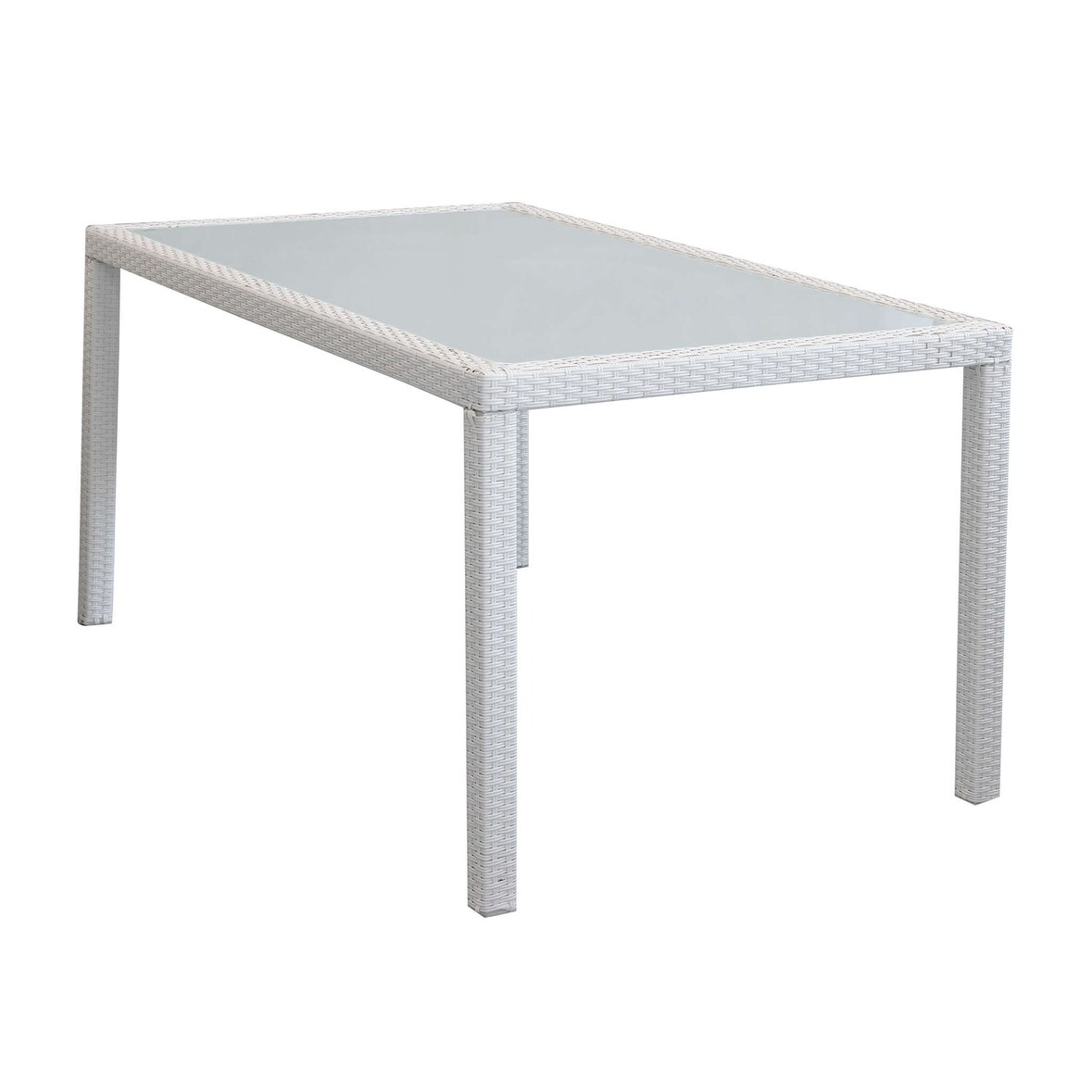 Tavolo rettangolare 150x90 cm da esterno giardino con struttura in acciaio rivestito in wicker e piano in vetro opaco 5 mm Portorico -  White
