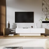 thumbnail of TV-Schrank 170x36x38cm mit LED Beleuchtung, Hochglanz TV Lowboard modern mit Glasregalen und Schubladen, Wohnzimmermöbel Weiß Holz