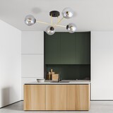 thumbnail of Plafoniera Moderna Magnium 4 Luci In Acciao Oro E Sfere In Vetro Fumè