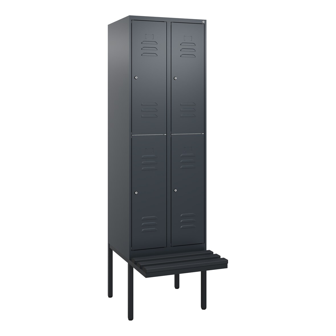 C+P Spind Classic PLUS, Kunststoff schwebende Sitzbank, 4 Abteile, HxBxT 212x60x82cm, Zylinderschloss, Anthrazit von PROREGAL