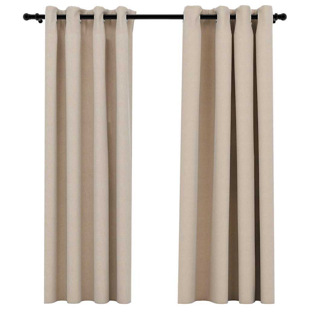 vidaXL Gordijnen linnen-look verduisterend ogen 2 st 140x175 cm beige