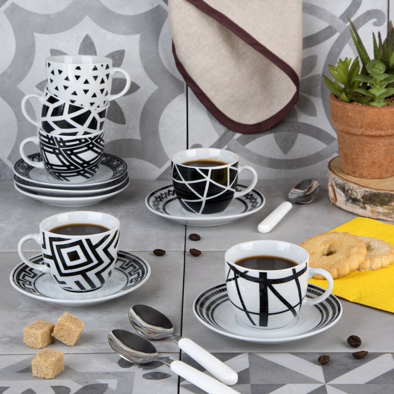 Set Di 6 Tazze Demitasse In Ceramica Con Piattini E Supporto Impilabile Selamica - Colorate, Per Caffè, Tè, Cappuccino