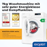 thumbnail of Exquisit Waschmaschine 7kg, Energieeffizienzklasse A, max. 1400 U/Min, Kurzprogramm, Mixprogramm, Startzeitvorwahl (3-24 Std.), WA57014-020A weiss