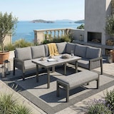 thumbnail of Merax Gartenmöbel Set für 8 Personen, Ecklounge mit Esstisch & Bänke, verzinktes Eisen, Glastischplatte, handgefertigtes PE-Geflecht, Grau