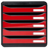 thumbnail of EXACOMPTA Cassettiera Big-Box Plus 3097218D, 5 cassetti, box polistirolo monoblocco, (PxlxAlt) 34,7x27,8x27,1 cm, gamma Iderama nero/rosso scuro