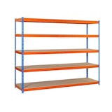 thumbnail of SimonRack Industrieregal, 3000x1200x450 mm, 600 kg am Biegepunkt, 5 Holzböden, Garagenregal, Blau/Orange/Holz- Simonforte