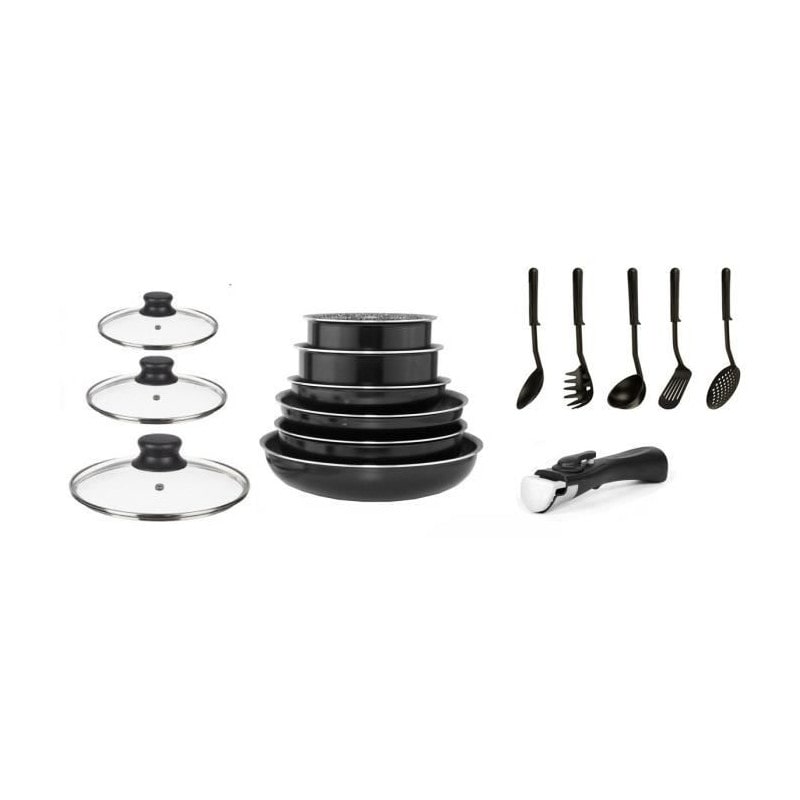 Arthur Martin Batterie De Cuisine Amovible 15 Pieces 16-20-22-24-26 Cm Noir