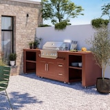 thumbnail of Set da cucina da esterno Oviala a 3 pezzi con barbecue in acciaio, 96 x 300 x 66 cm, finitura mattone