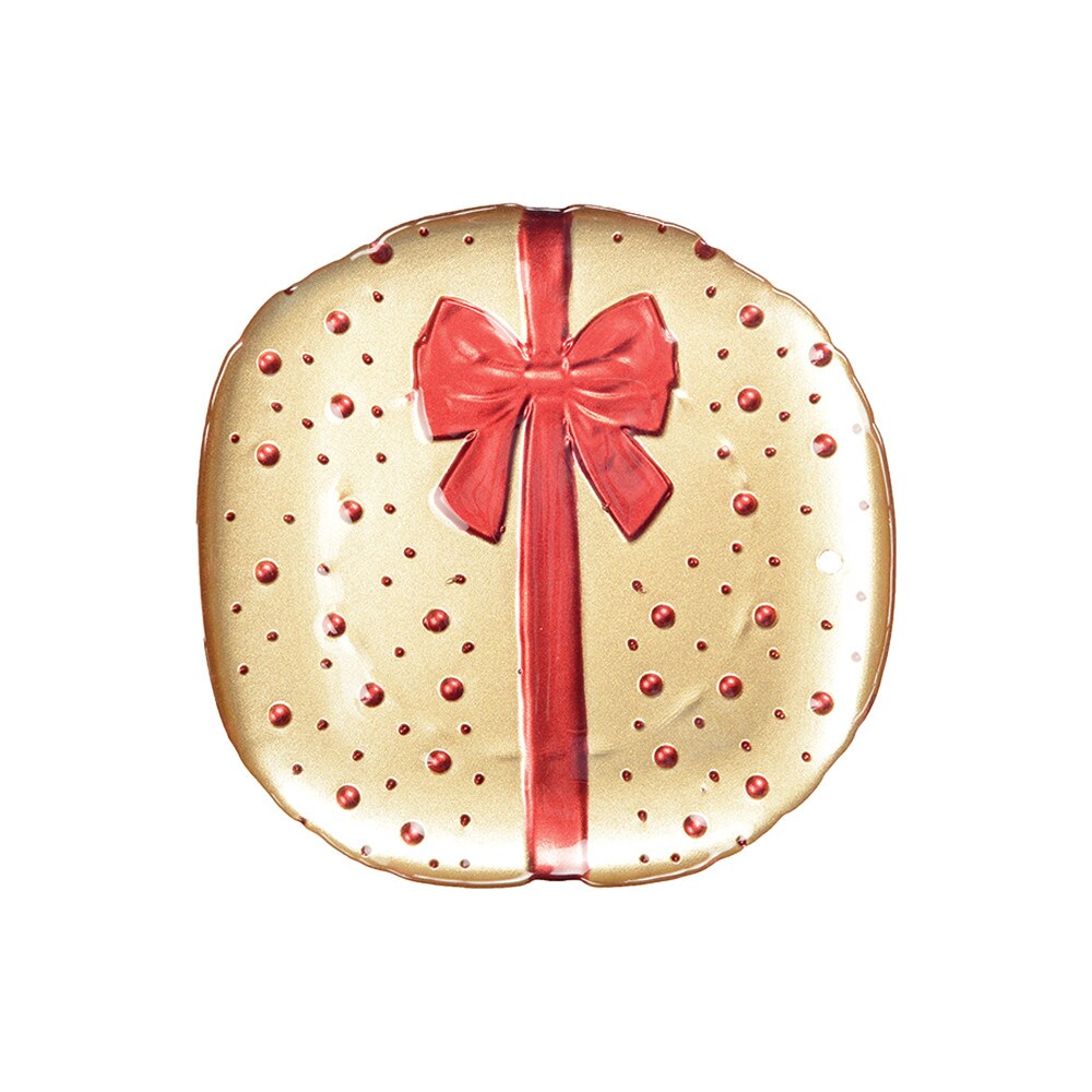 Assiette plate dorée avec nœud papillon rouge 21x21x2cm - Lot de 6