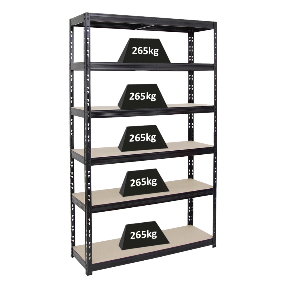 PROREGAL Étagère charge lourde GIANT TIGER, HxLxP 200x120x40cm, 265kg par Niveau, 6 Niveaux, Noir, Étagère robuste de garage, atelier, cave