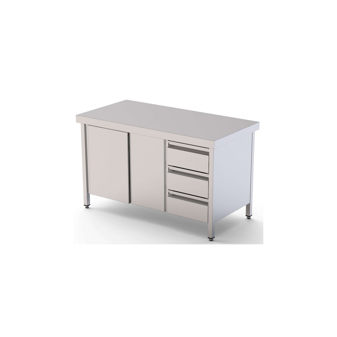 Mueble Neutro Central Puertas Correderas y 3 Cajones Acero Inoxidable 1200x600x850mm