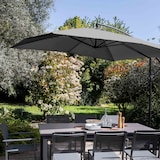 thumbnail of Verstelbare parasol van 3x3m en 4 grijze tegels om te vullen