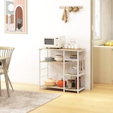 thumbnail of HOMCOM estantería de cocina moderna estante de cocina con 1 cesta 4 ganchos en S 6 almohadillas de pie ajustables y estantes 90x40x84,5 cm