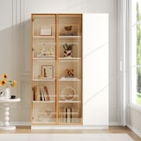thumbnail of Merax LED Vitrinenschrank 110×35×165 cm, Glasvitrine mit gehärteten Glastüren, Bücherregal & Aufbewahrungsschrank, Weinschrank mit Beleuchtung, weiß
