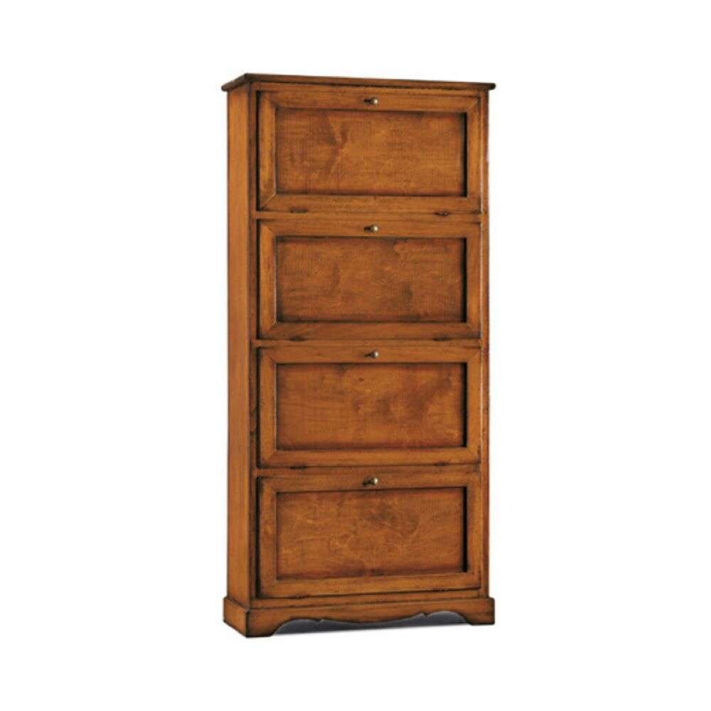 shopinnovativo -Scarpiera 4 porte capacità 28 paio di scarpe arte povera in legno massello e mdf con rifinitura in noce 79X30X170 H