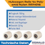 thumbnail of 4 Stück Hubwagenrollen Polyamid Nylon 80 x 60 mm, Achse 20 mm inkl. Kugellager - Ersatzrollen