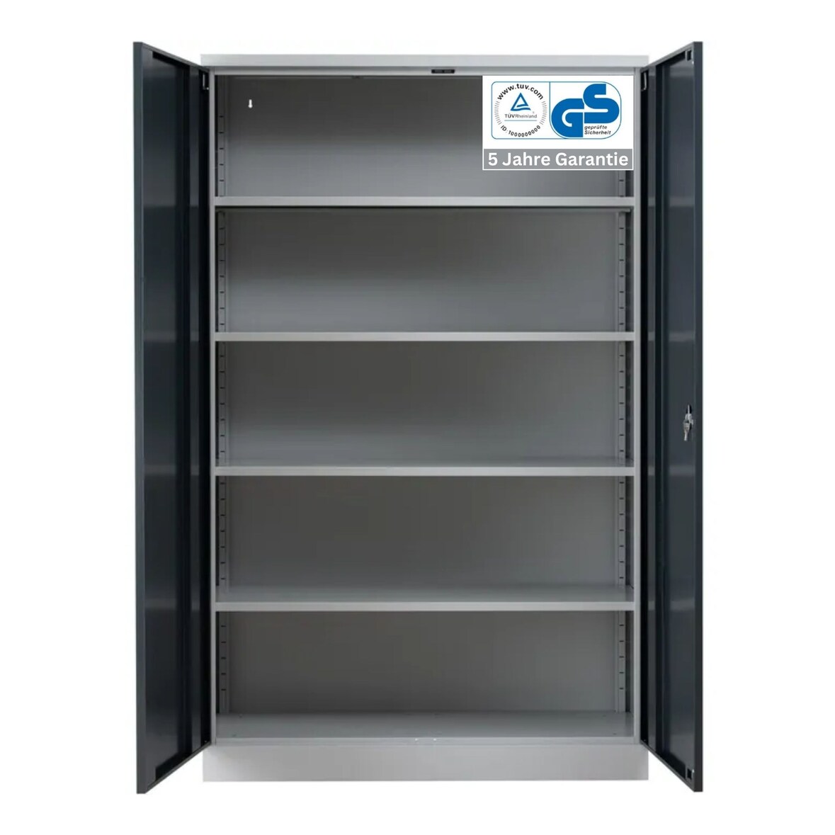 PROREGAL Stahlschrank BEE mit 8 verzinkten Fachböden | HxBxT 195x120x42cm | Grau-Anthrazit | Werkstattschrank Werkzeugschrank Aktenschrank