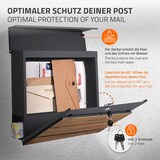 thumbnail of ECD Germany Standbriefkasten Edelstahl, mit Pfosten & Zeitungsfach, Postkasten Anthrazit Holzoptik, Stahl pulverbeschichtet, Design Briefkastenanlage