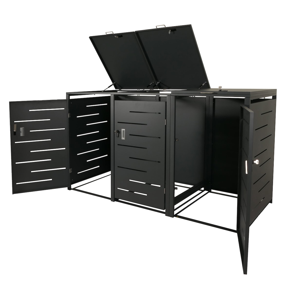 3er-Mülltonnenverkleidung HWC-E83, Mülltonnenbox Mülltonnenabdeckung, erweiterbar 117x197x80cm ~ anthrazit, Stahl 75kg