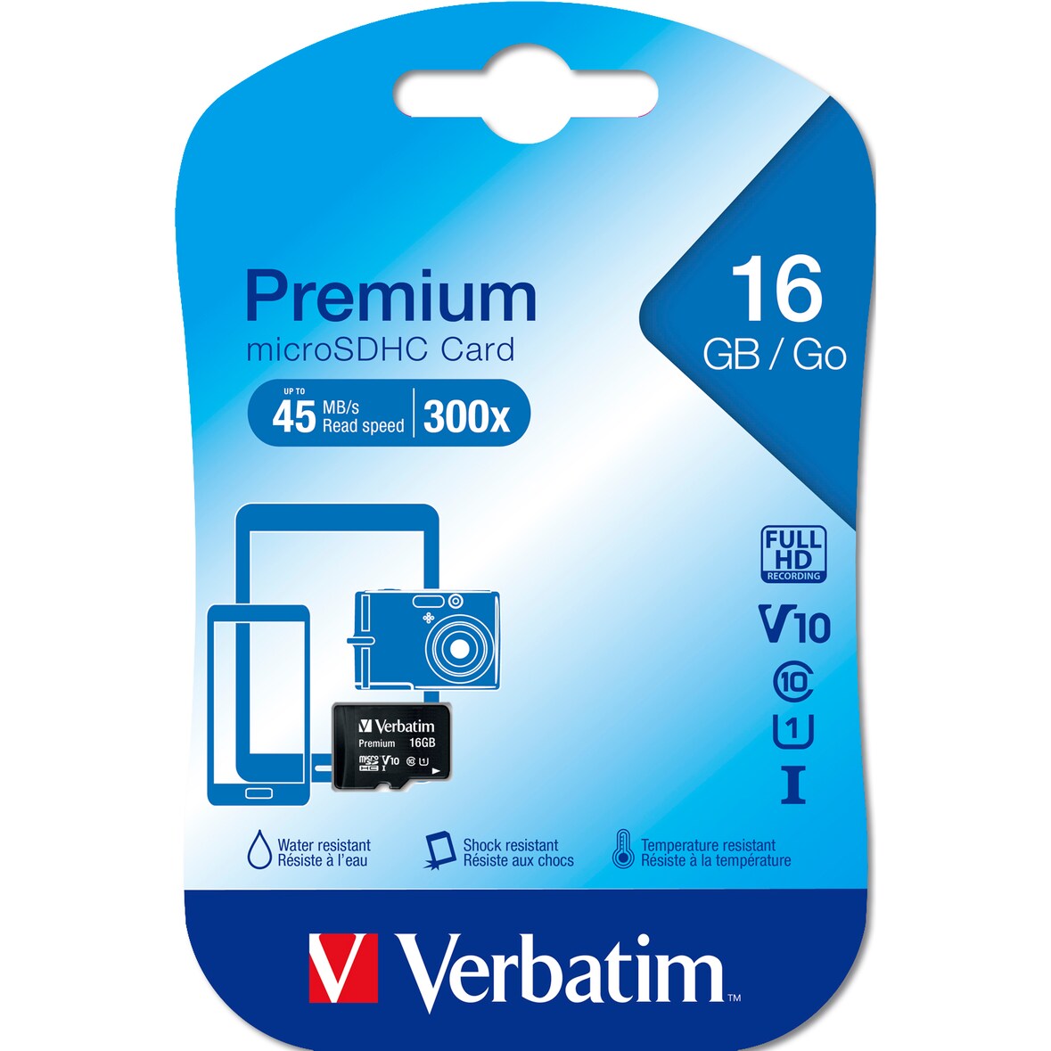 Verbatim microSDHC Speicherkarte 16 GB Class 10/U1