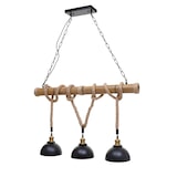 thumbnail of Pendelleuchte HWC-H82, Hängelampe Hängeleuchte, Industrial Vintage Bambus Seil Metall schwarz ~ 3x Kuppellampenschirm