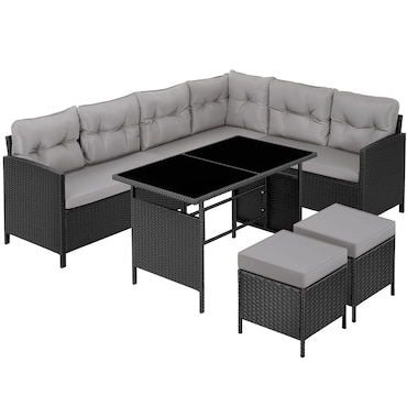 tectake Conjunto de rattan BARLETTA  Preto/Cinzento