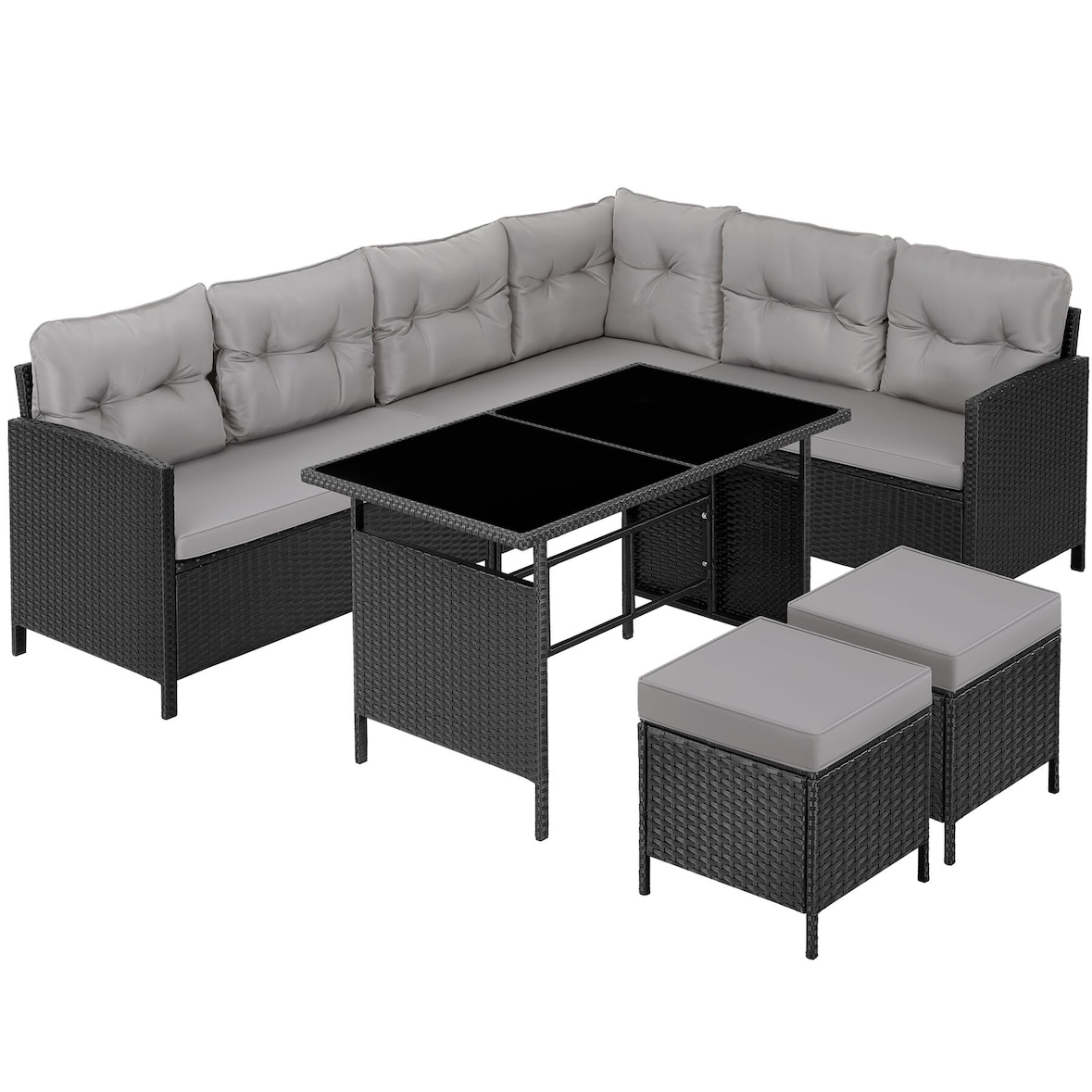 tectake Conjunto de rattan BARLETTA  Preto/Cinzento