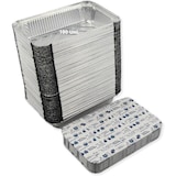 thumbnail of Conjunto de 100 Bandejas de Alumínio com Tampa para Alimentos Descartáveis de 800 ml - Embalagem perfeita para churrascos, transporte de alimentos