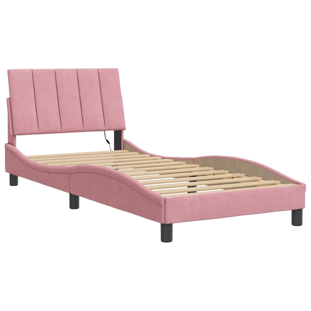 vidaXL Bettgestell mit LED-Leuchten Rosa 90x190 cm Samt