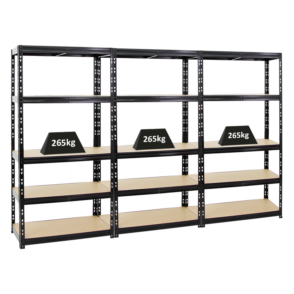 PROREGAL Mega Deal 3x Étagère charge lourde TIGER | HxLxP 180x90x45cm | 265kg par niveau | Noir | Étagère robuste de garage