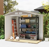 thumbnail of Outsunny caseta de jardín exterior 2,42 m² 213x130x185 cm con puerta corredera techo inclinado y 4 ventanas para patio terraza efecto madera