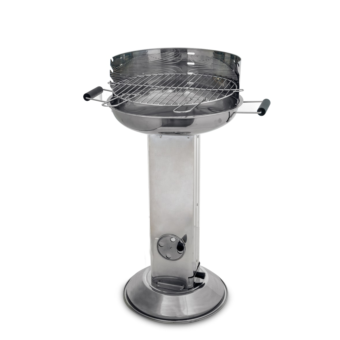 ACTIVA Edelstahl Holzkohle Säulengrill "Bavaria" mit 40 cm großen verchromten, verstellbaren Grillrost und Lüftungsregler in der Säule