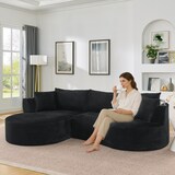 thumbnail of Ecksofa 3-Sitzer mit linker Chaiselongue Schwarz 76×264×168 cm Kordstoff mit Getränkehaltern Kissen Kompressionssofa