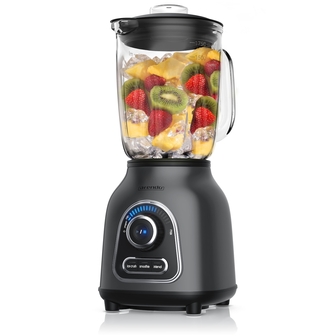 Arendo Standmixer, 1,75L Glasbehälter Edelstahl, 1400W, Glas Smoothie Maker / Mixer Ice Crush Funktion Milchshaker, Grau/Schwarz