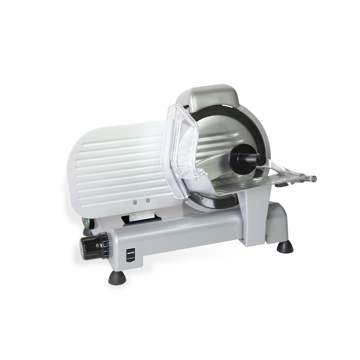 METRO Professional Cortafiambres eléctrico GFS2022, aluminio / acero inoxidable, 45 x 31.5 x 30.7 cm, 140 W, plata