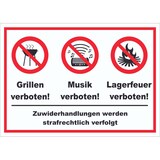 thumbnail of Schild Grillen Musik Zelten verboten A1 (594x841mm)